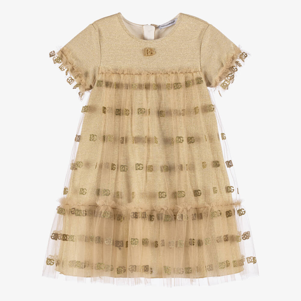 Dolce & Gabbana-Girls Gold Sparkle Tulle Gown | Childrensalon Outlet