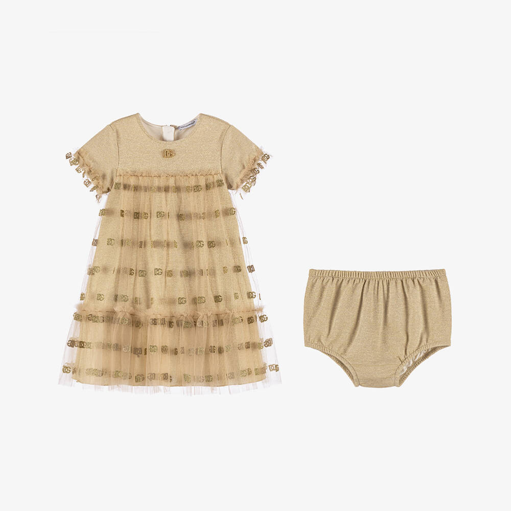 Dolce & Gabbana-Girls Gold Sparkle Tulle Gown | Childrensalon Outlet