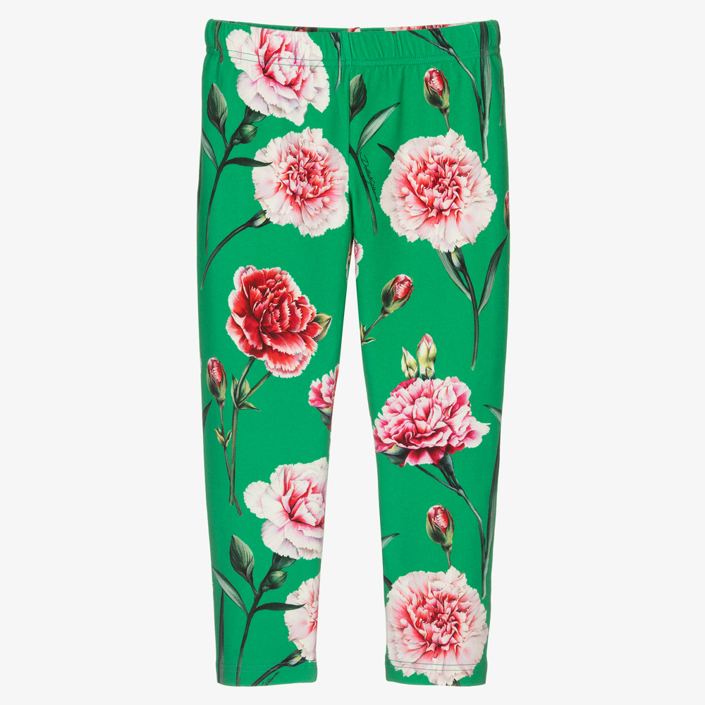 Dolce & Gabbana - Grüne Nelken-Leggings für Mädchen | Childrensalon