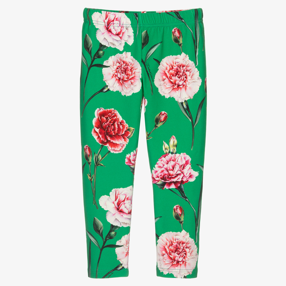 Dolce & Gabbana-Girls Green Carnation Leggings | Childrensalon Outlet