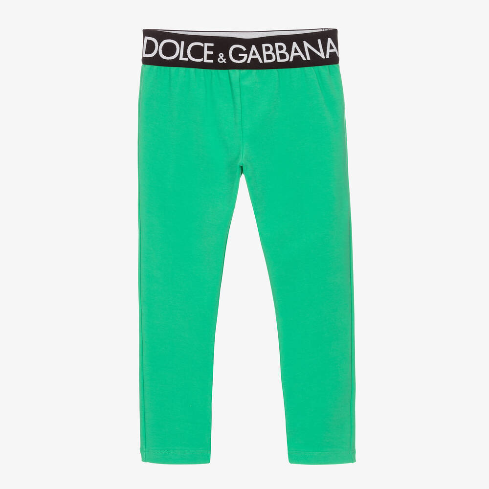 Dolce & Gabbana - Girls Green Cotton Logo Leggings | Childrensalon