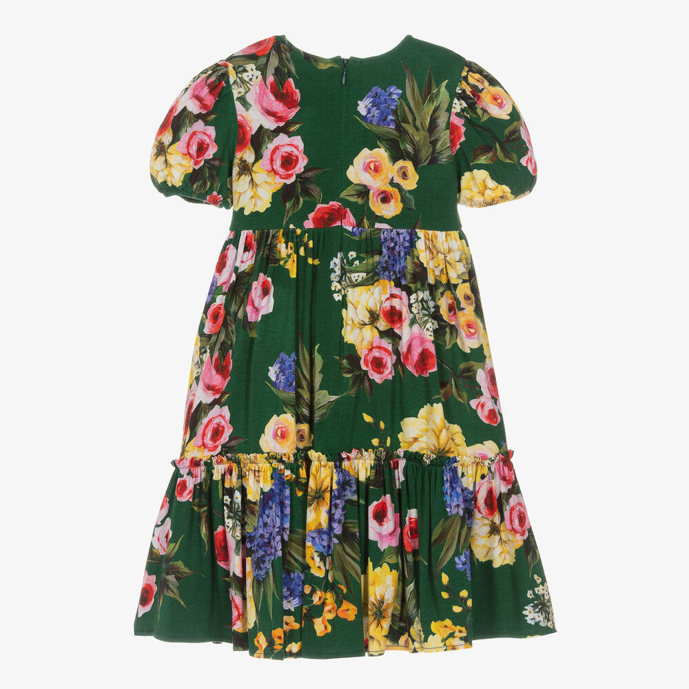 Dolce & Gabbana-Girls Green Floral Jersey Dress | Childrensalon Outlet
