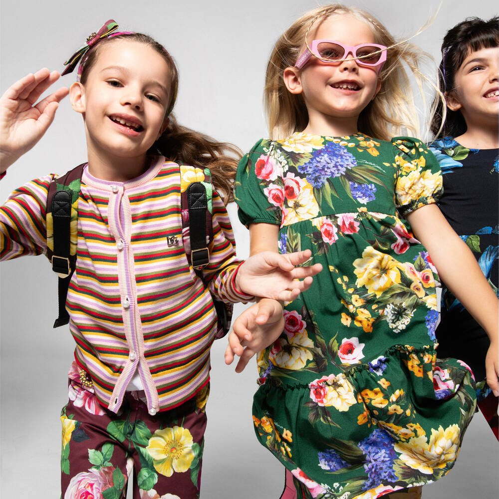 Dolce & Gabbana - Girls Green Floral Jersey Dress | Childrensalon Outlet