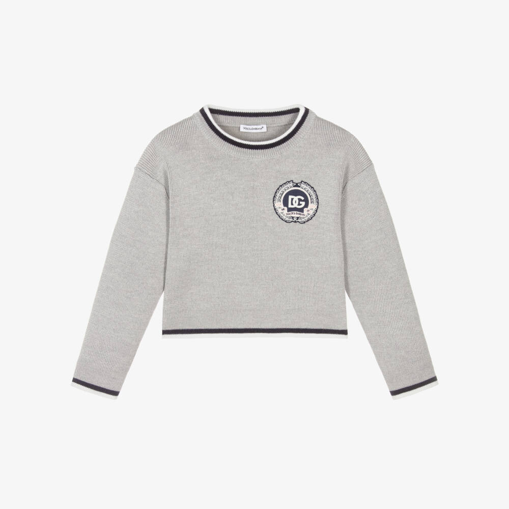 Dolce & Gabbana-Girls Grey Emblem Pullover | Childrensalon Outlet