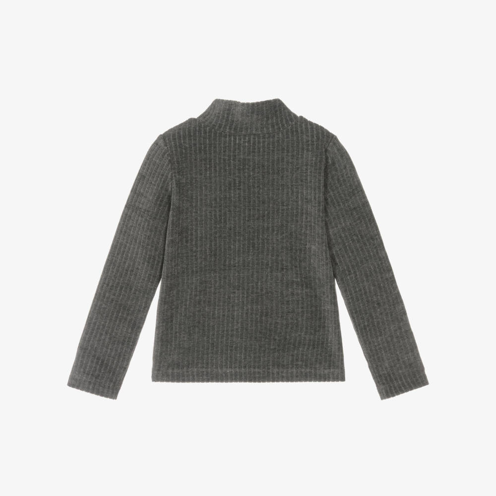 Dolce & Gabbana-Girls Grey Roll Neck Ribbed Velour Top | Childrensalon Outlet
