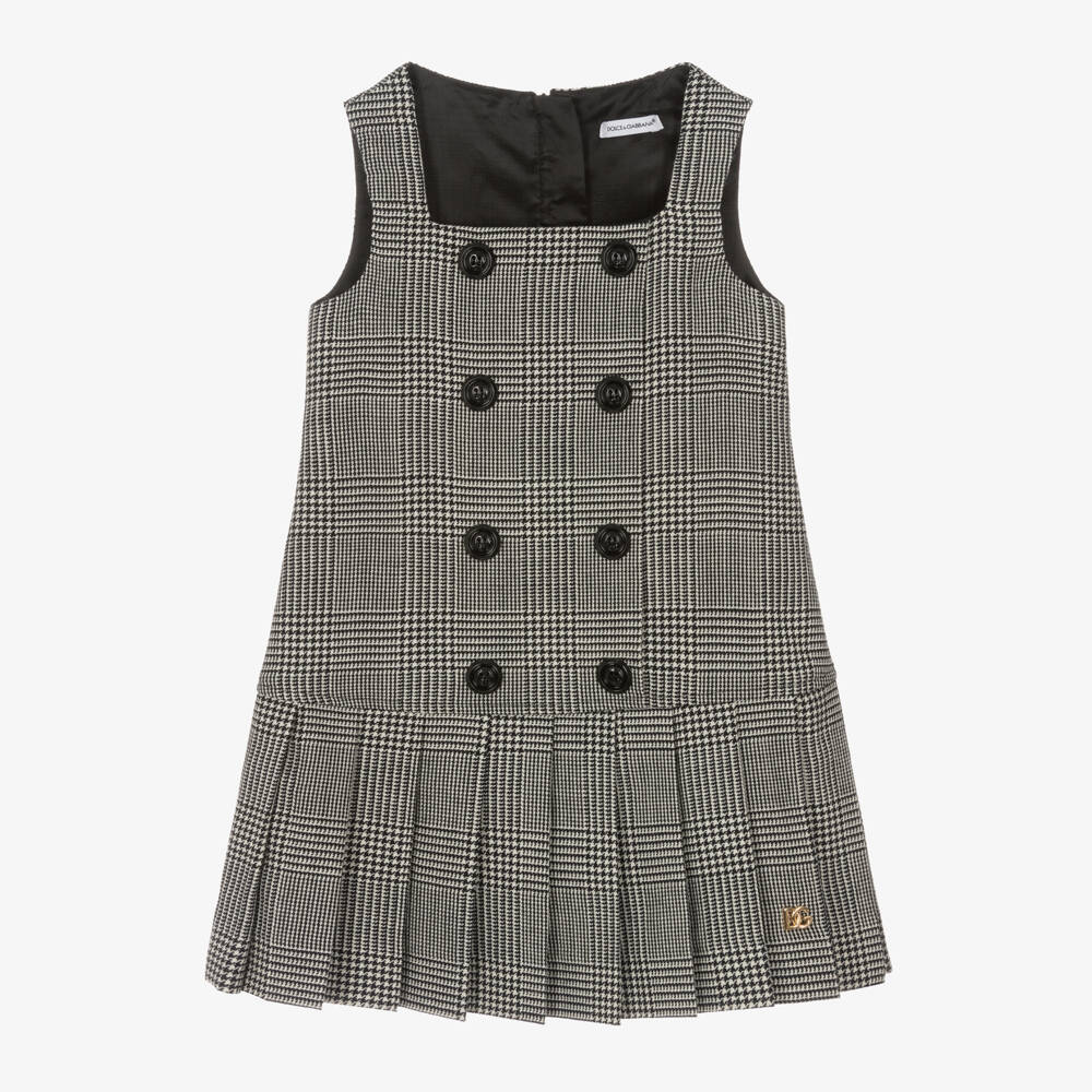Dolce & Gabbana-Girls Grey Wool Check Dress | Childrensalon Outlet