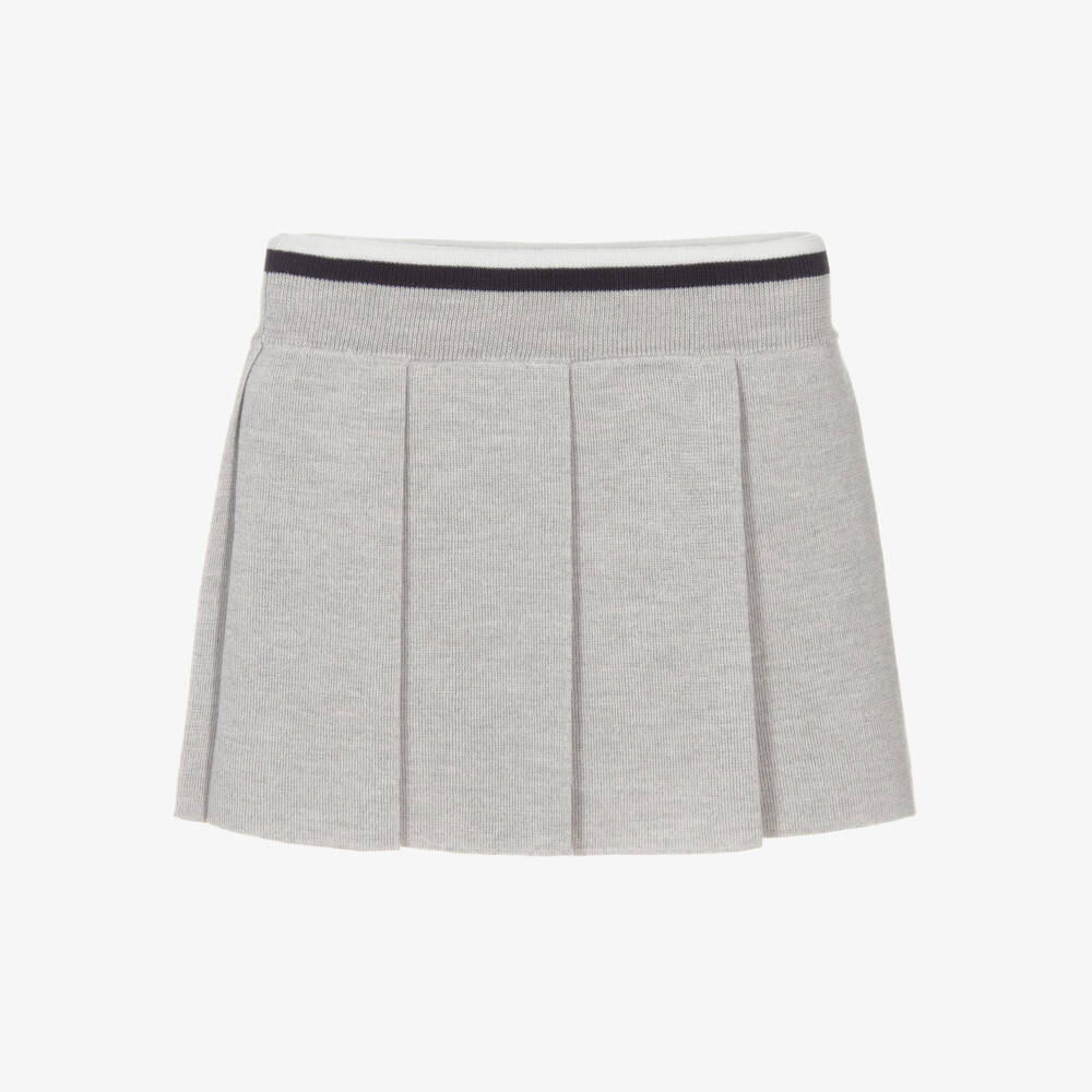 Dolce & Gabbana-Girls Grey Wool Pleated Skirt with Logo Crest | Childrensalon Outlet