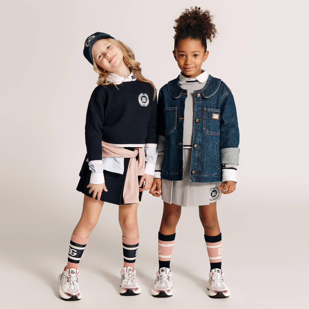 Dolce & Gabbana-Girls Grey Wool Sweater with Logo Crest | Childrensalon Outlet