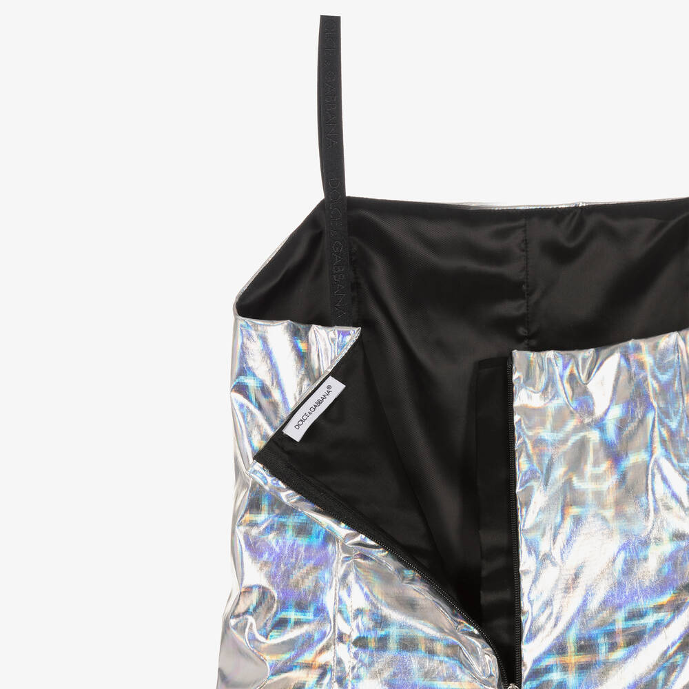 Dolce & Gabbana-Girls Iridescent Silver Silk Top | Childrensalon Outlet