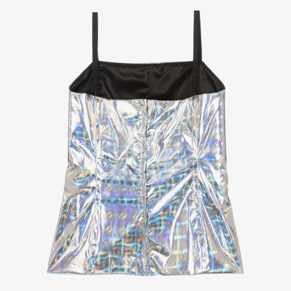 Dolce & Gabbana-Girls Iridescent Silver Silk Top | Childrensalon Outlet