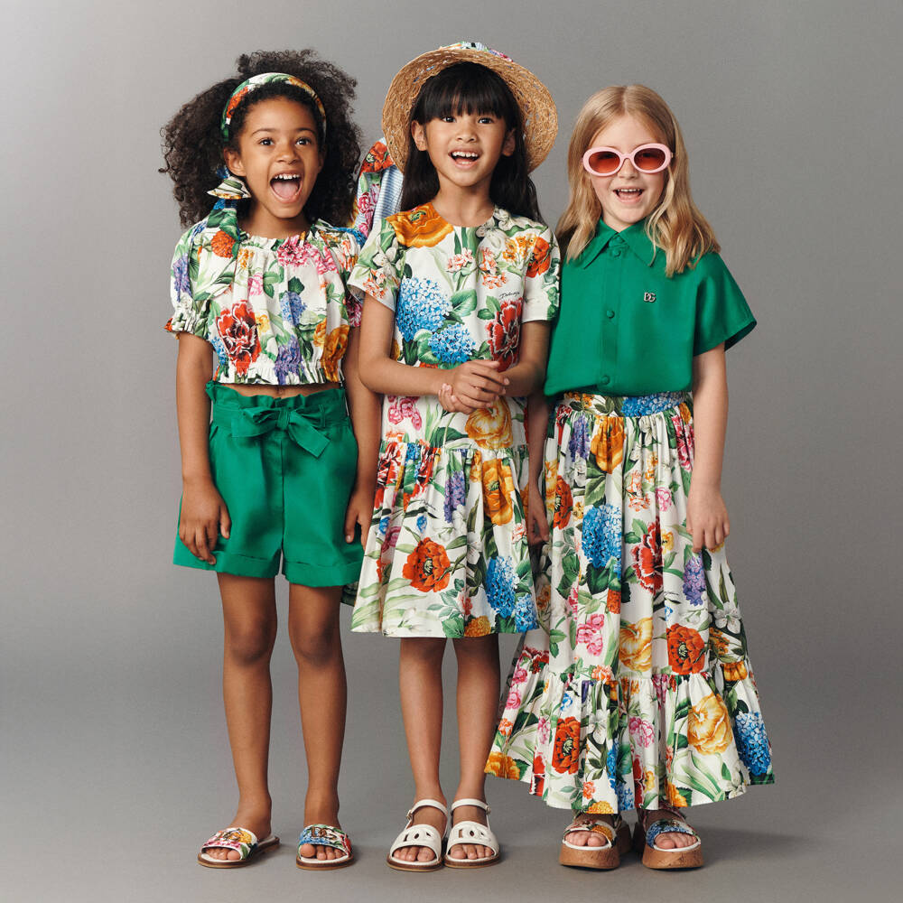 Dolce & Gabbana-تنورة قطنية عاجية مزينة بالزهور للبنات | Childrensalon Outlet