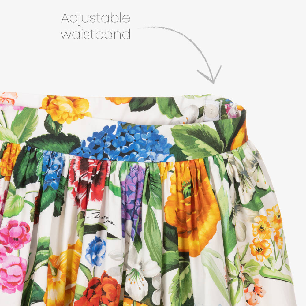 Dolce & Gabbana-تنورة قطنية عاجية مزينة بالزهور للبنات | Childrensalon Outlet