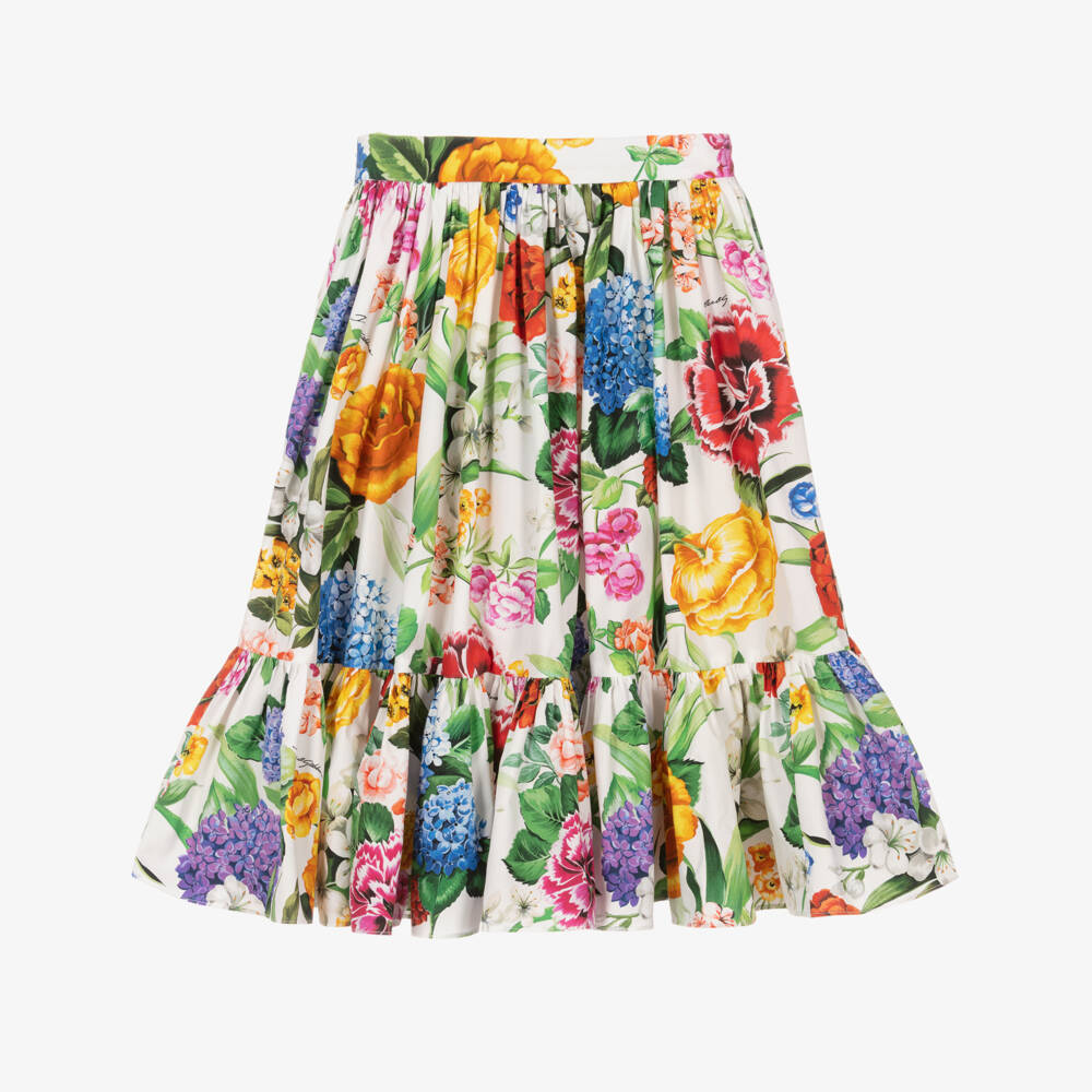 Dolce & Gabbana-تنورة قطنية عاجية مزينة بالزهور للبنات | Childrensalon Outlet