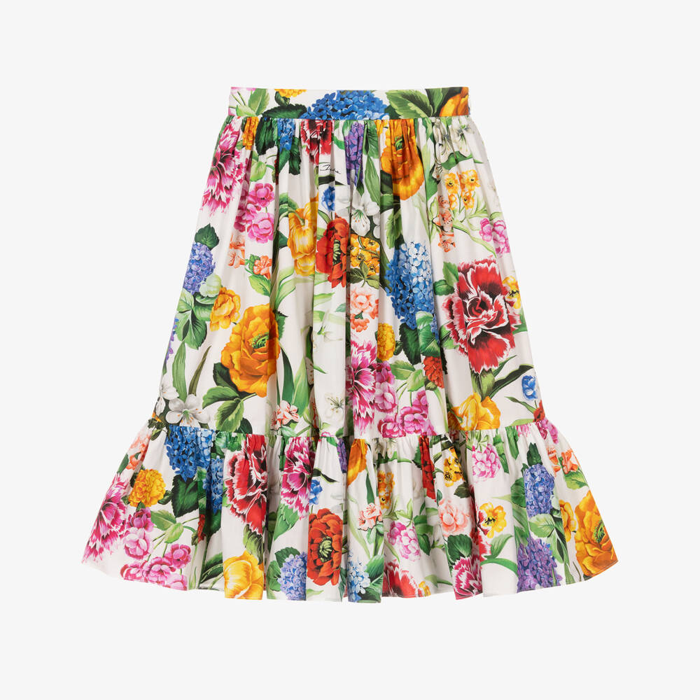 Dolce & Gabbana-Кремовая юбка из хлопка с цветочным узором для девочек | Childrensalon Outlet