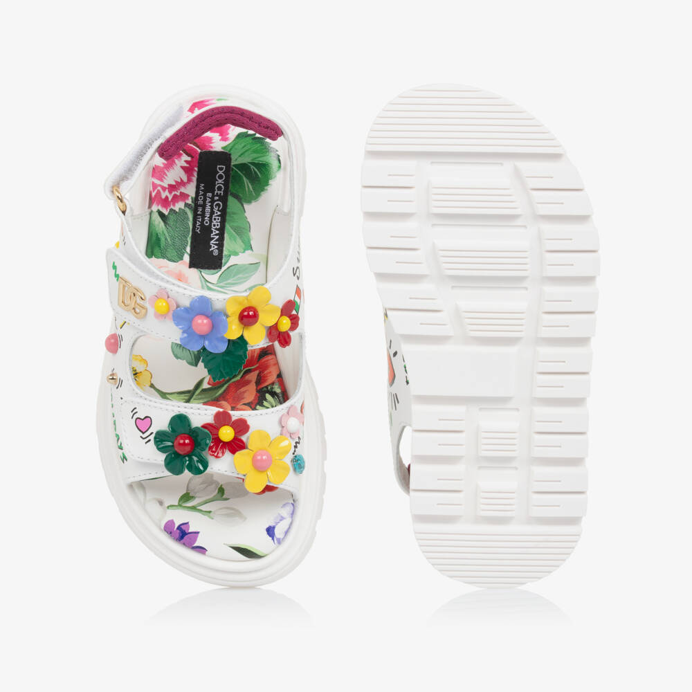 Dolce & Gabbana-Girls Ivory Blossom Leather Sandals | Childrensalon Outlet