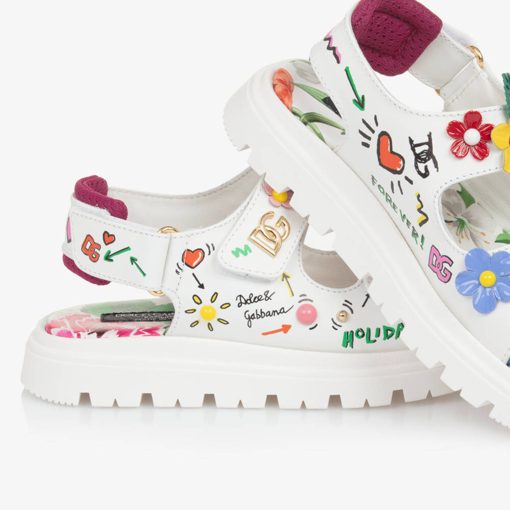 Dolce & Gabbana-Girls Ivory Blossom Leather Sandals | Childrensalon Outlet