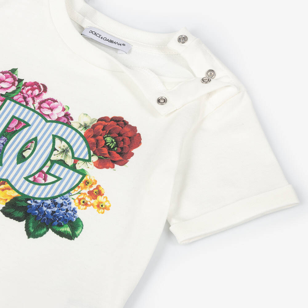Dolce & Gabbana-Girls Ivory Blossom Logo Tee | Childrensalon Outlet