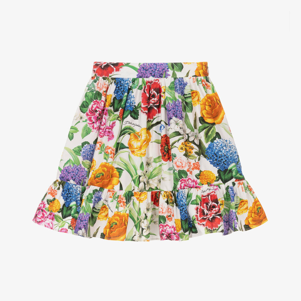Dolce & Gabbana-تنورة قطنية عاجية مزينة بالزهور للبنات | Childrensalon Outlet