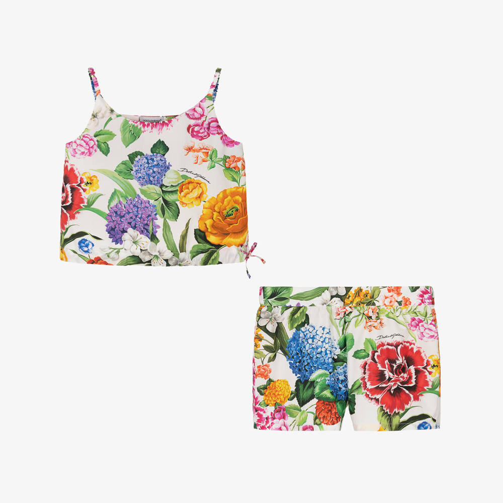 Dolce & Gabbana-Girls Ivory Cotton Floral Outfit | Childrensalon Outlet