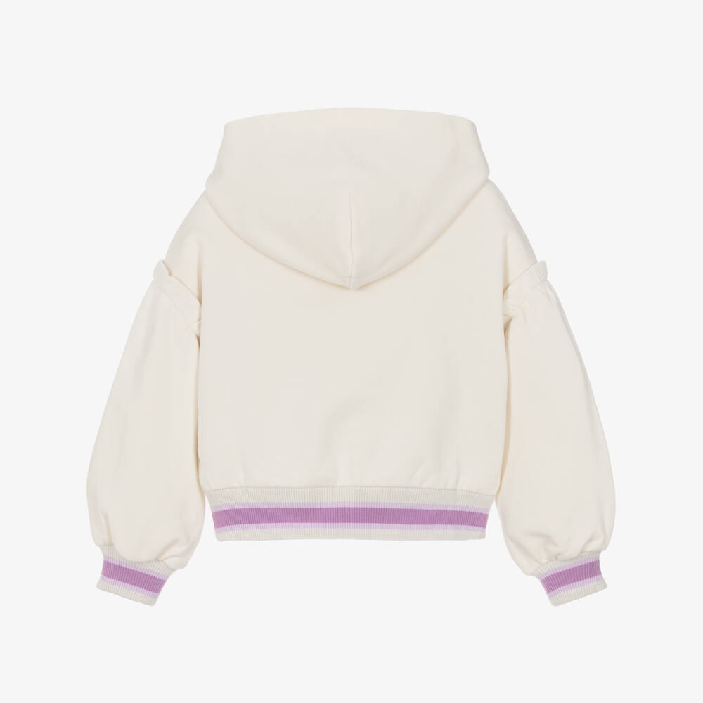 Dolce & Gabbana-Girls Ivory Cotton Hooded Zip-Up Top with Floral Embroidery | Childrensalon Outlet