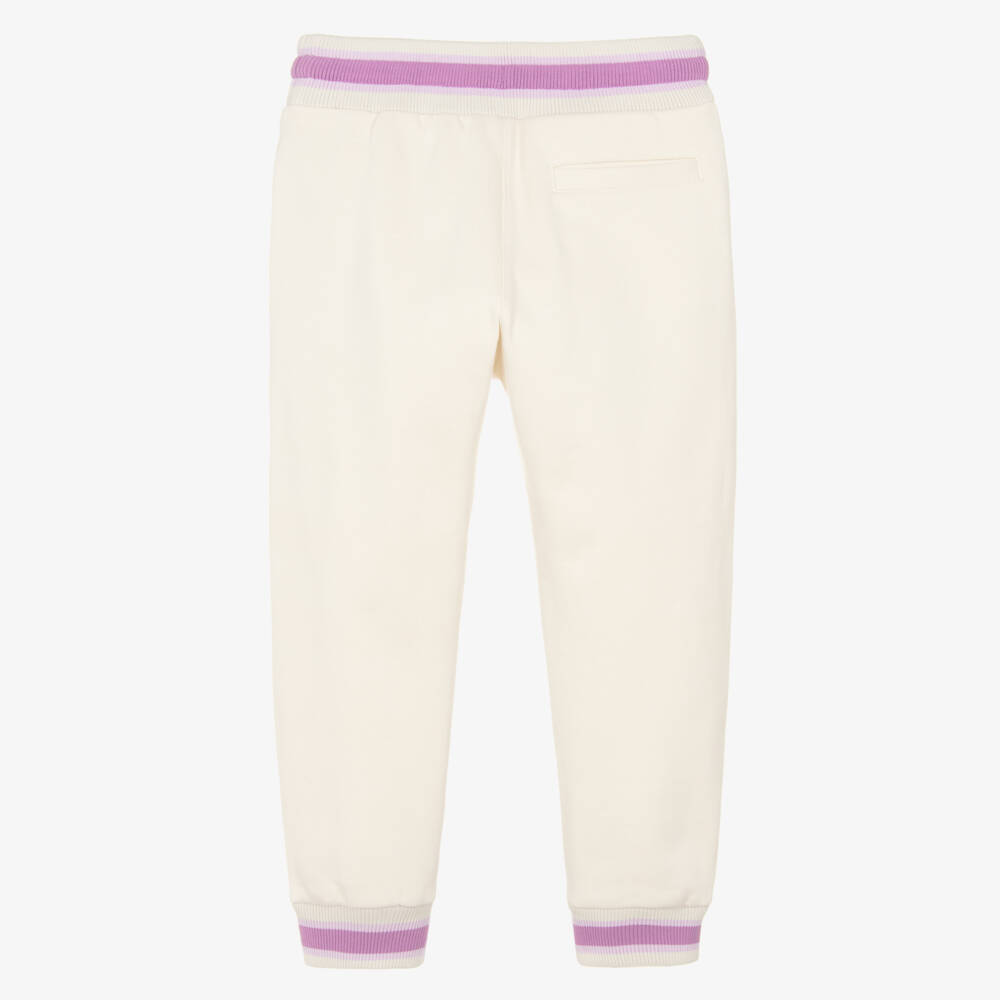 Dolce & Gabbana-Girls Ivory Cotton Joggers with Purple Floral Detailing | Childrensalon Outlet