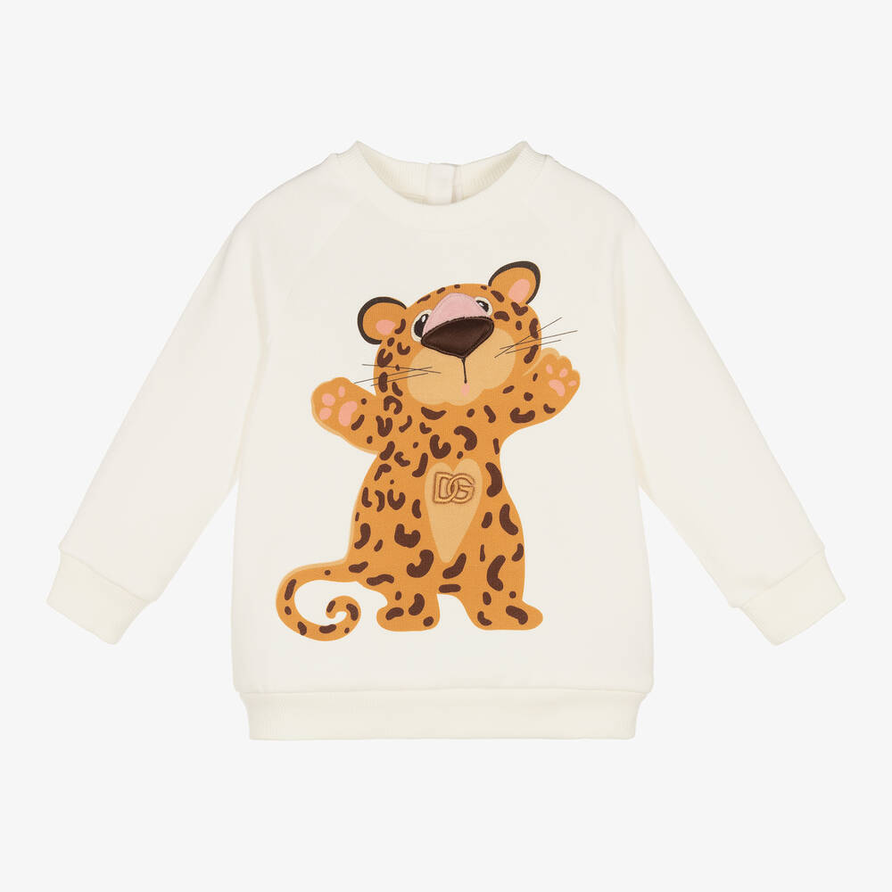 Dolce & Gabbana - Girls Ivory Cotton Leopard Sweatshirt | Childrensalon