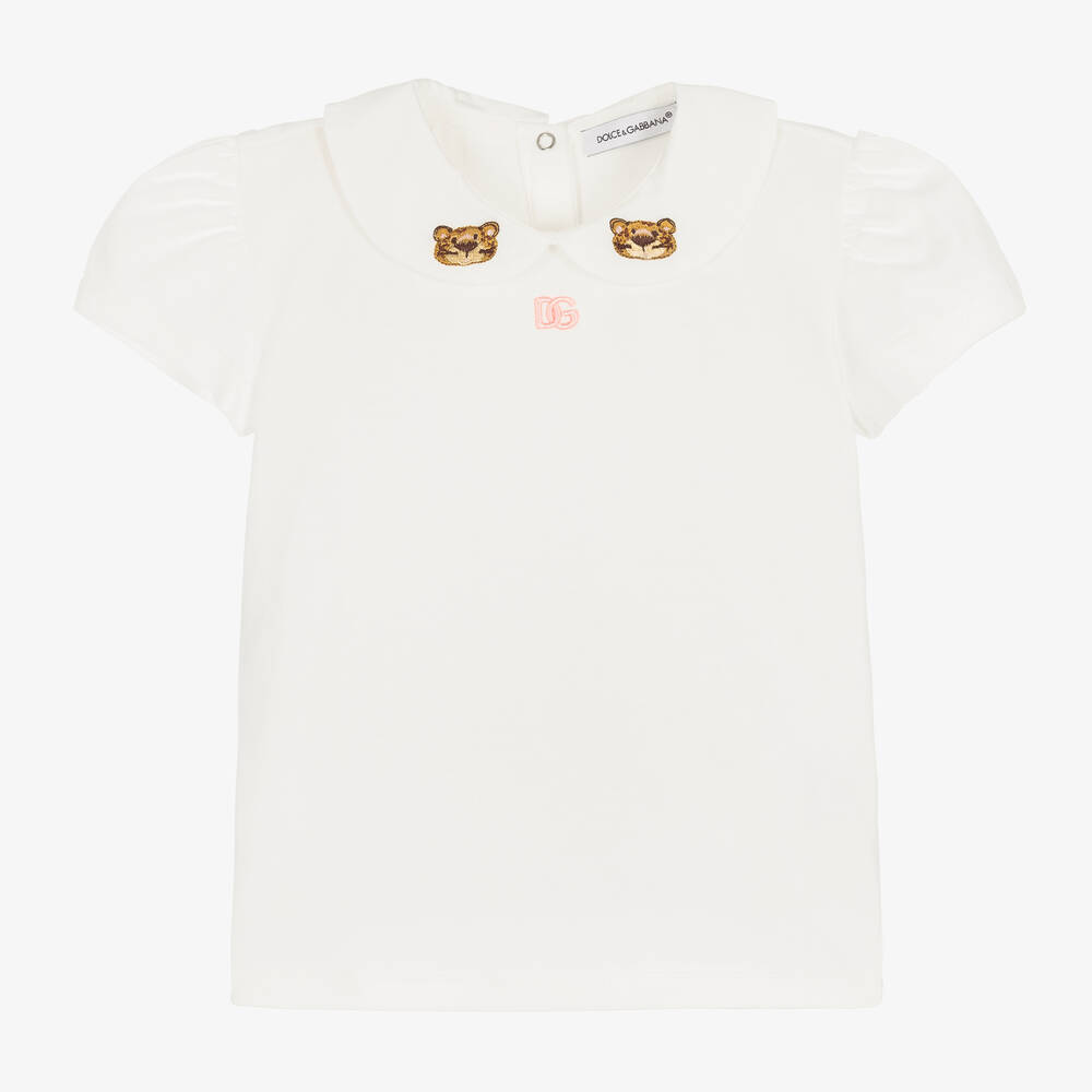 Dolce & Gabbana - Girls Ivory Cotton Leopard T-Shirt | Childrensalon