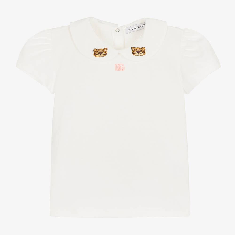 Dolce & Gabbana-Girls Ivory Cotton Leopard T-Shirt | Childrensalon Outlet