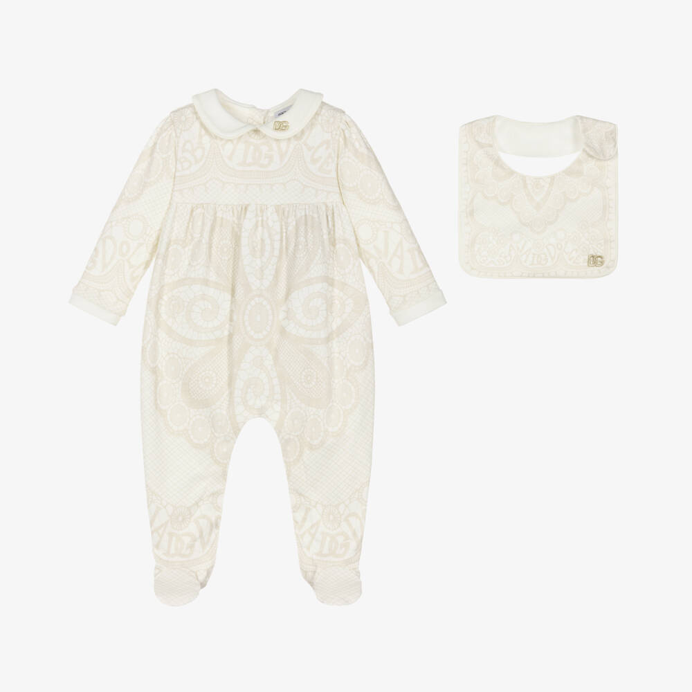 Dolce & Gabbana-Girls Ivory Floral Babysuit Ensemble | Childrensalon Outlet