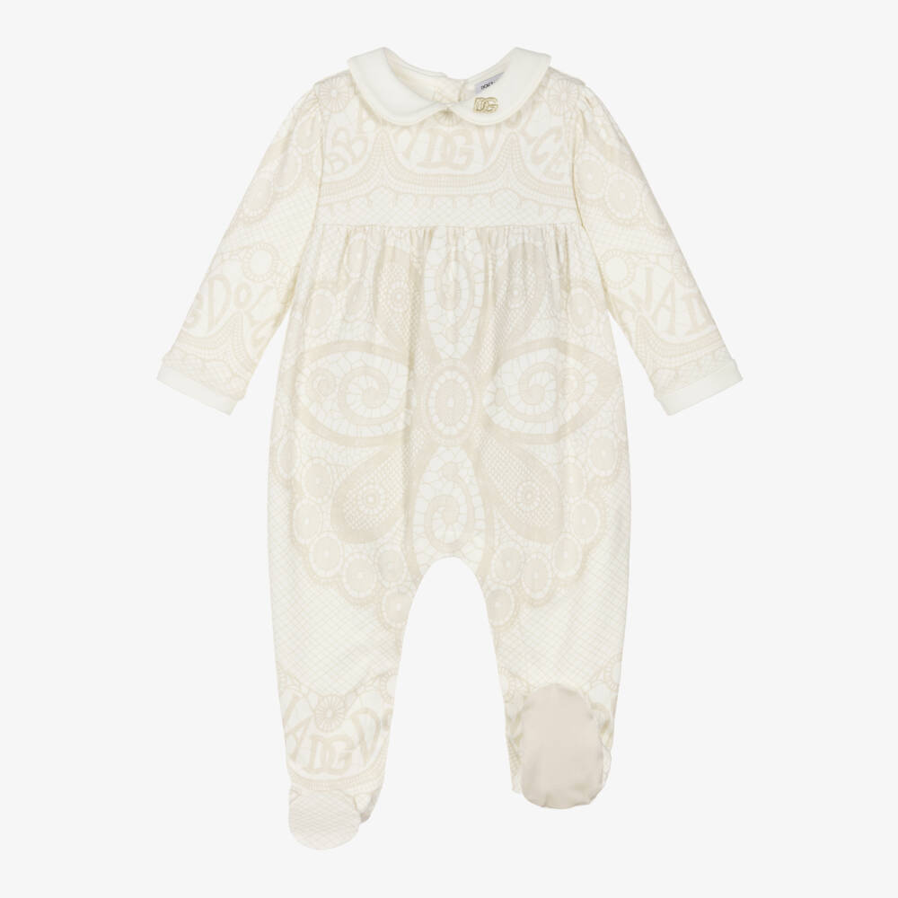 Dolce & Gabbana-Girls Ivory Floral Babysuit Ensemble | Childrensalon Outlet