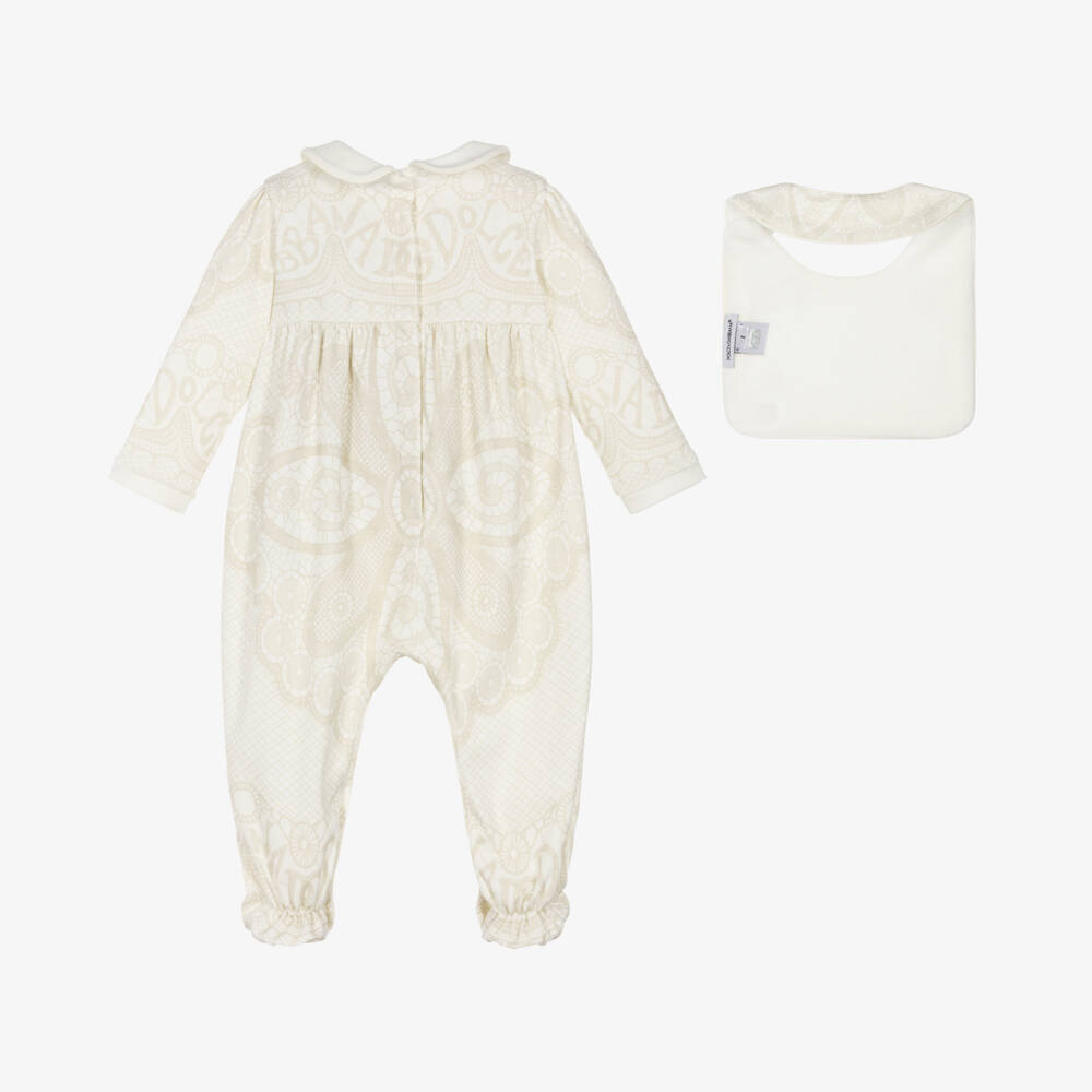 Dolce & Gabbana-Girls Ivory Floral Babysuit Ensemble | Childrensalon Outlet