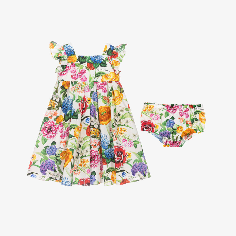 Dolce & Gabbana-Girls Ivory Floral Cotton Dress | Childrensalon Outlet