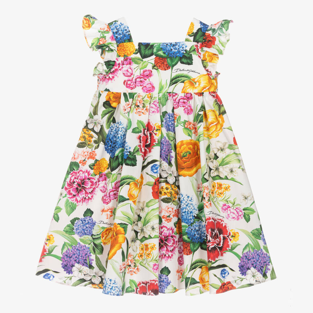 Dolce & Gabbana-Girls Ivory Floral Cotton Dress | Childrensalon Outlet