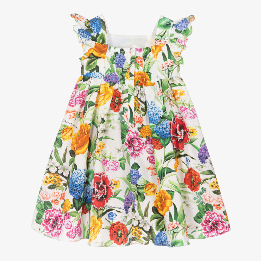 Dolce & Gabbana-Girls Ivory Floral Cotton Dress | Childrensalon Outlet