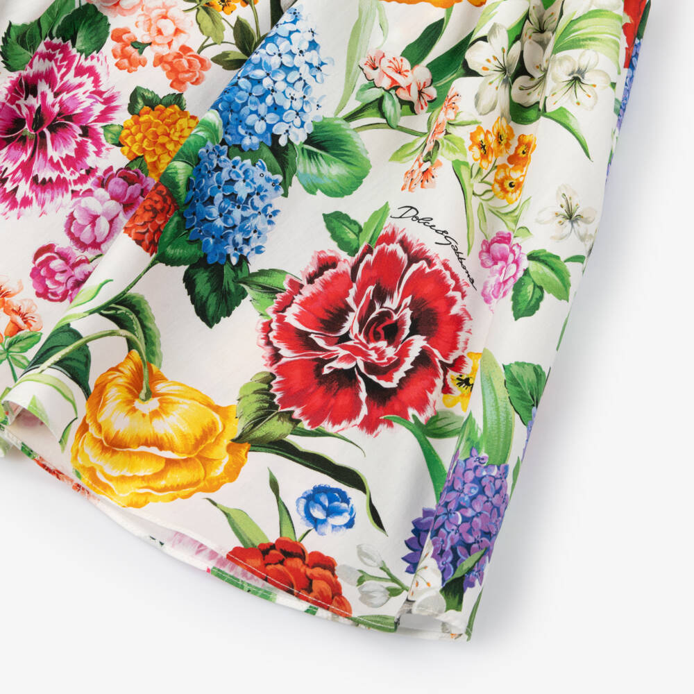 Dolce & Gabbana-Girls Ivory Floral Cotton Dress | Childrensalon Outlet