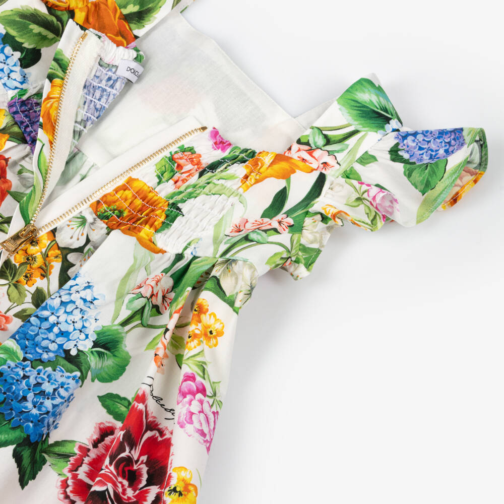 Dolce & Gabbana-Girls Ivory Floral Cotton Dress | Childrensalon Outlet