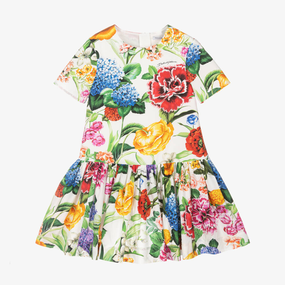 Dolce & Gabbana-Girls Ivory Floral Cotton Frock | Childrensalon Outlet