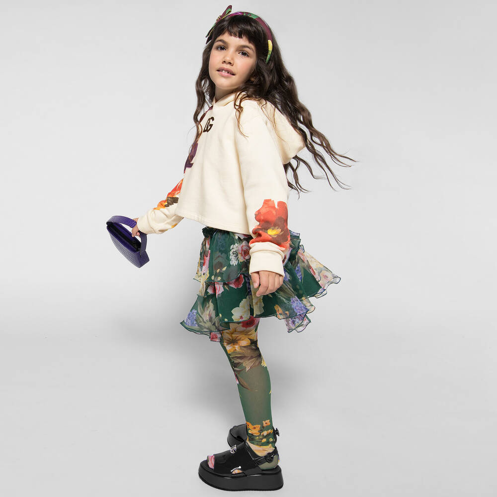 Dolce Gabbana Girls Ivory Floral Cotton Hoodie Childrensalon Outlet