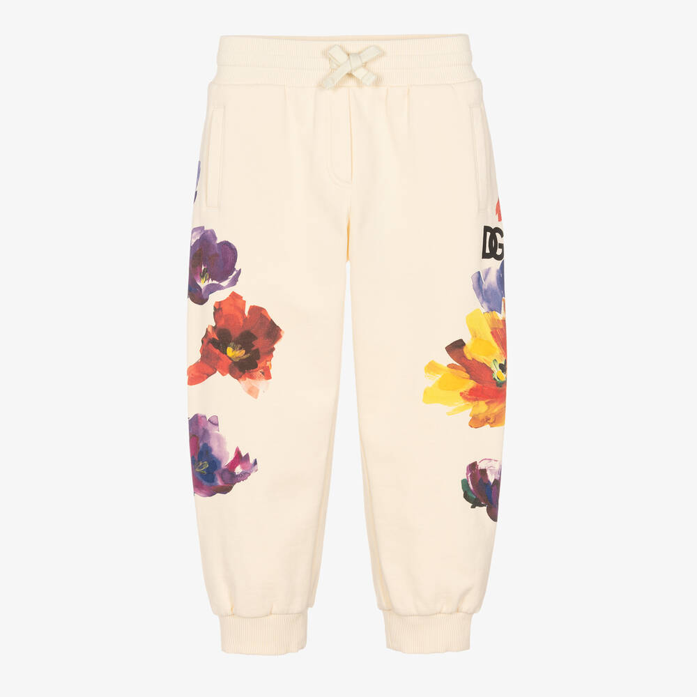 Dolce Gabbana Girls Ivory Floral Cotton Joggers Childrensalon Outlet