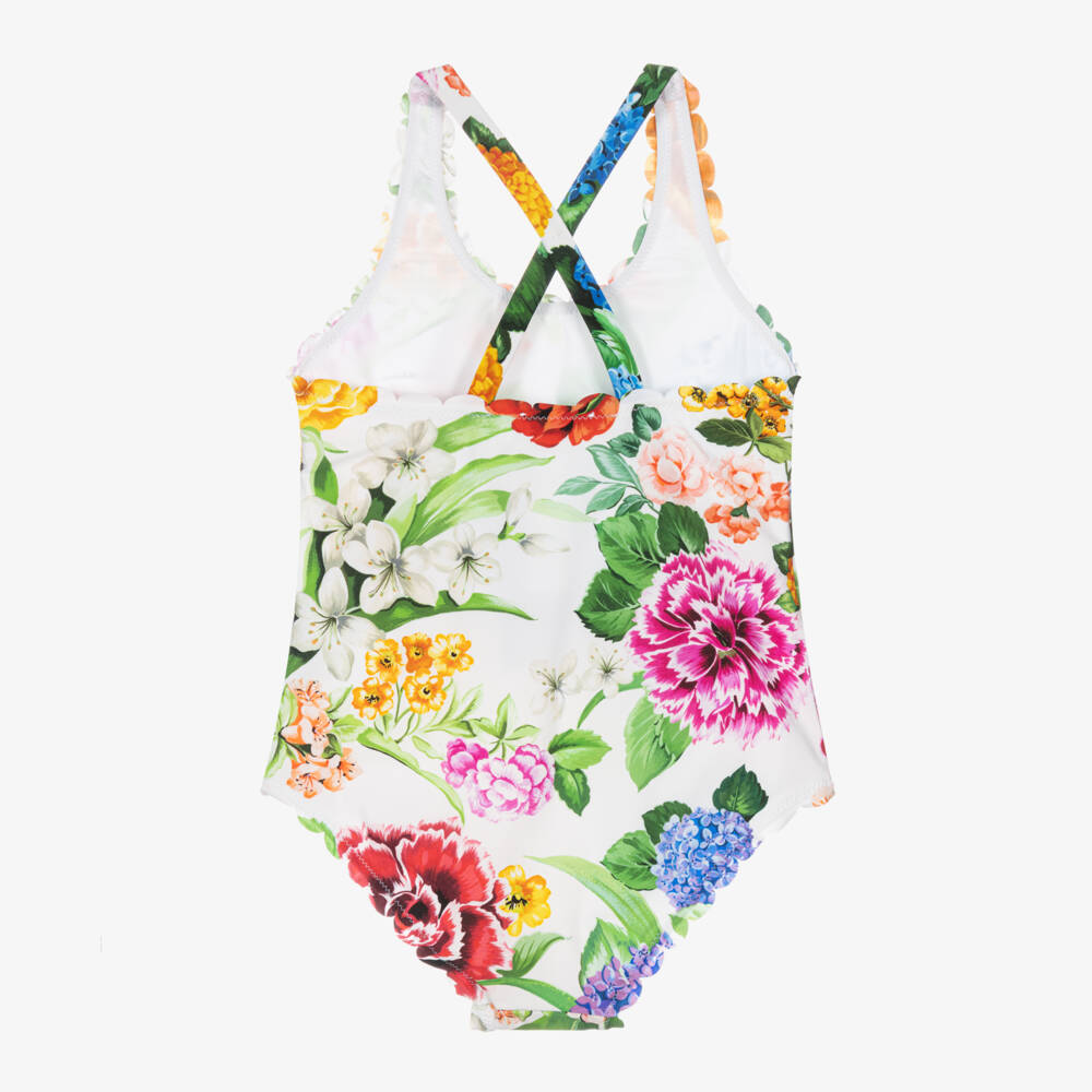 Dolce & Gabbana-Girls Ivory Floral Print Swimsuit | Childrensalon Outlet