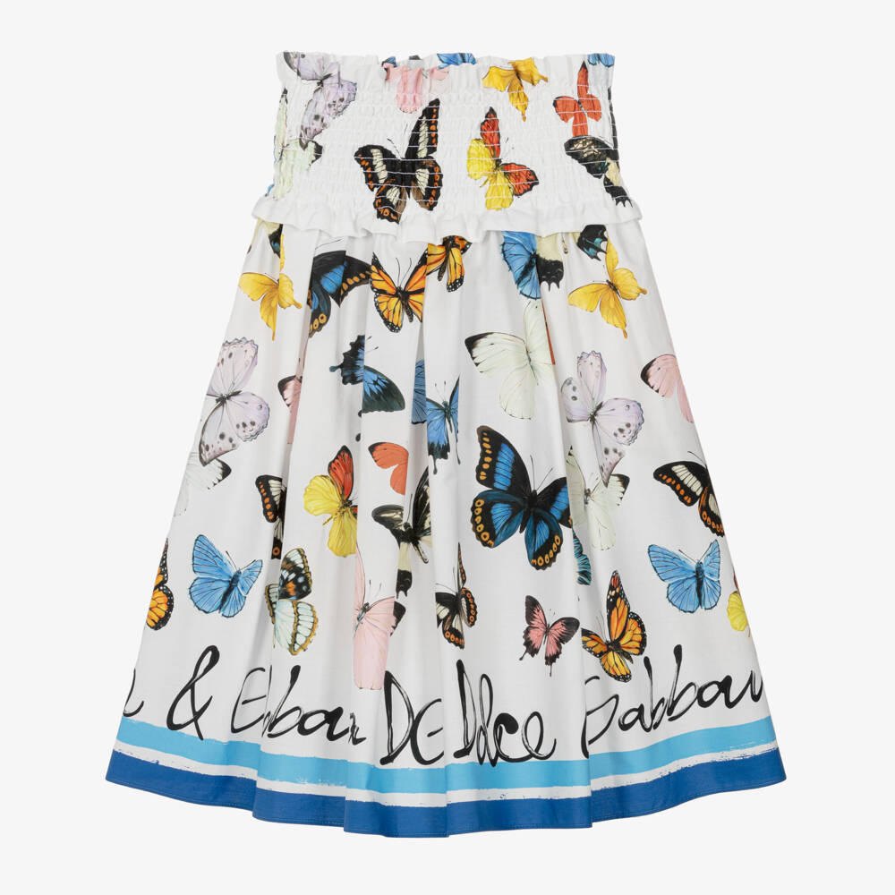 Dolce & Gabbana-تنورة عاجية للبنات مزينة بفراشات متطايرة | Childrensalon Outlet