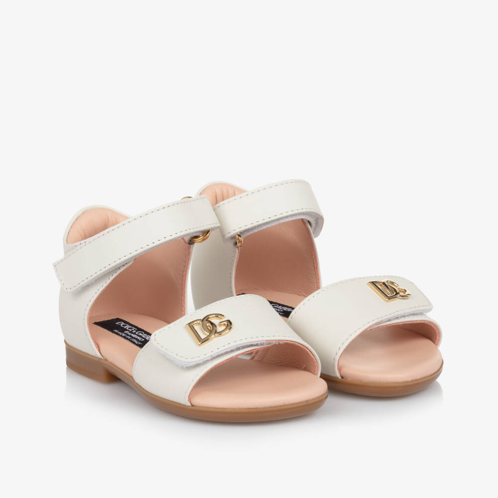 Dolce & Gabbana-Кремовые и золотые кожаные сандалии для девочек | Childrensalon Outlet