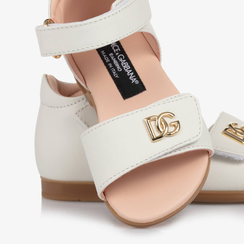 Dolce & Gabbana-Girls Ivory & Gold Leather Sandals | Childrensalon Outlet