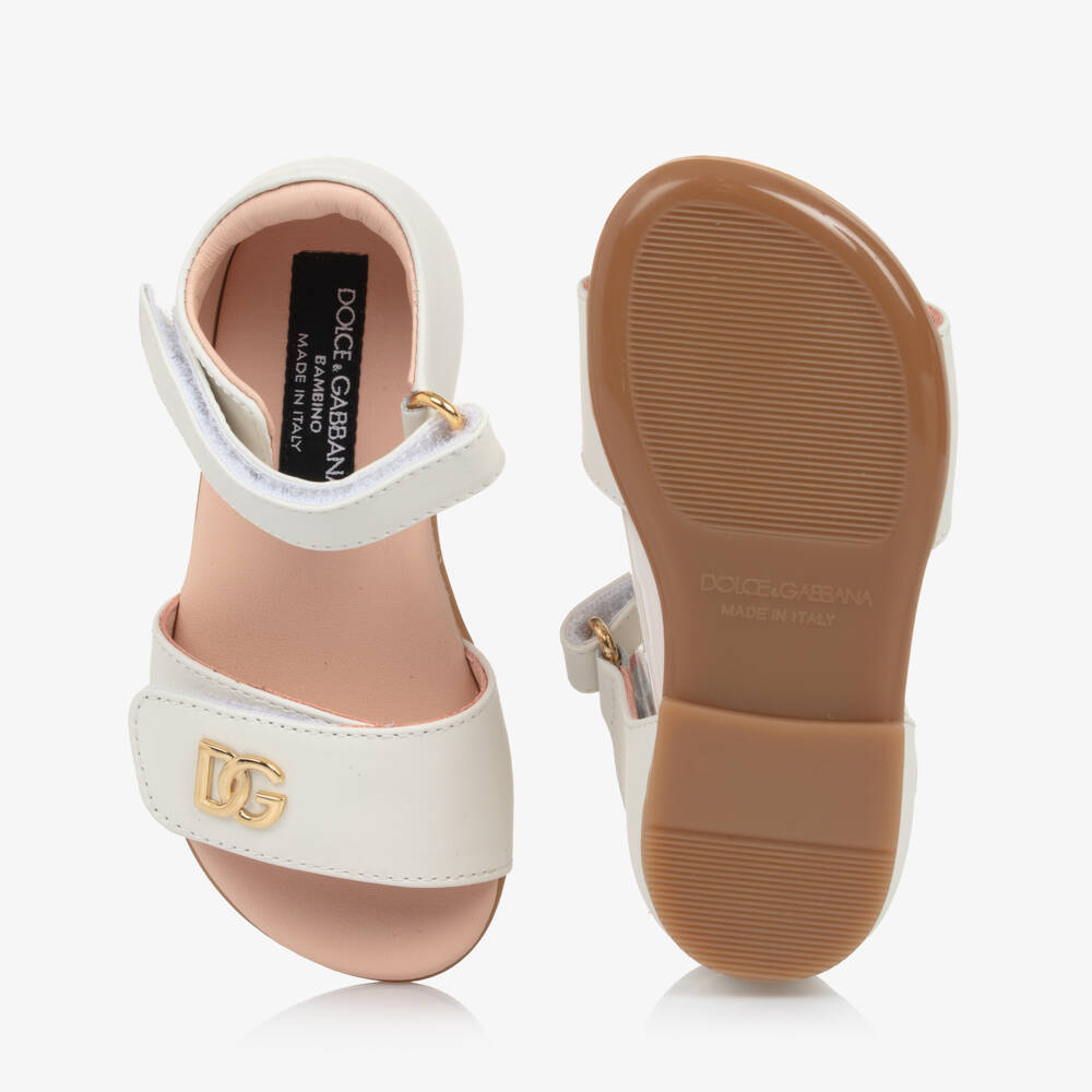 Dolce & Gabbana-Girls Ivory & Gold Leather Sandals | Childrensalon Outlet