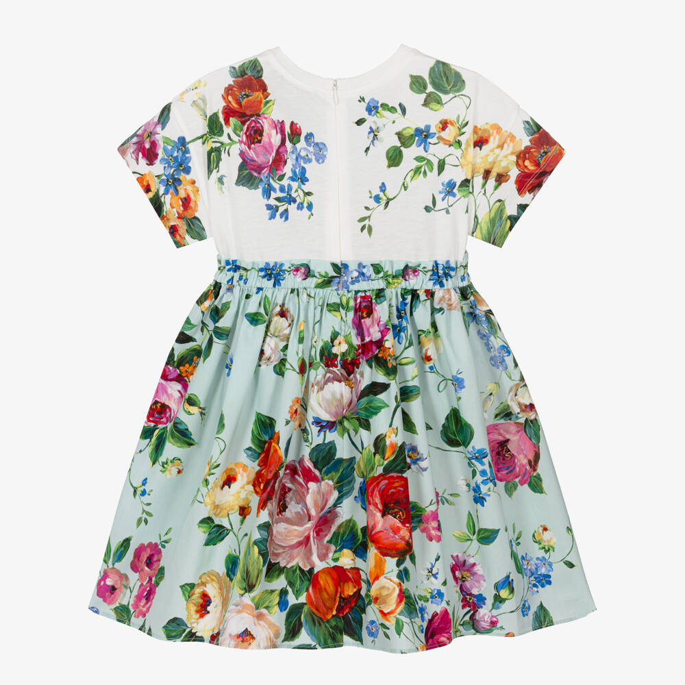 Dolce & Gabbana-Girls Ivory & Green Floral Cotton Dress | Childrensalon Outlet