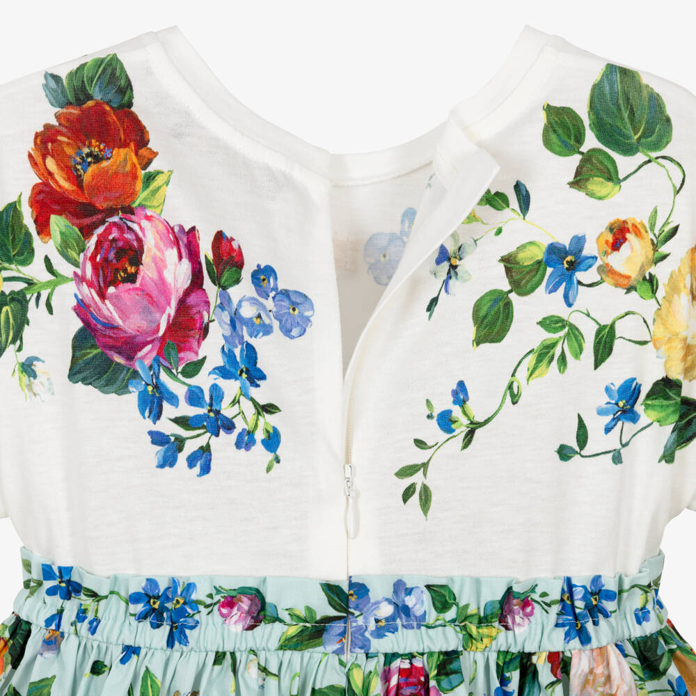 Dolce & Gabbana-Girls Ivory & Green Floral Cotton Dress | Childrensalon Outlet