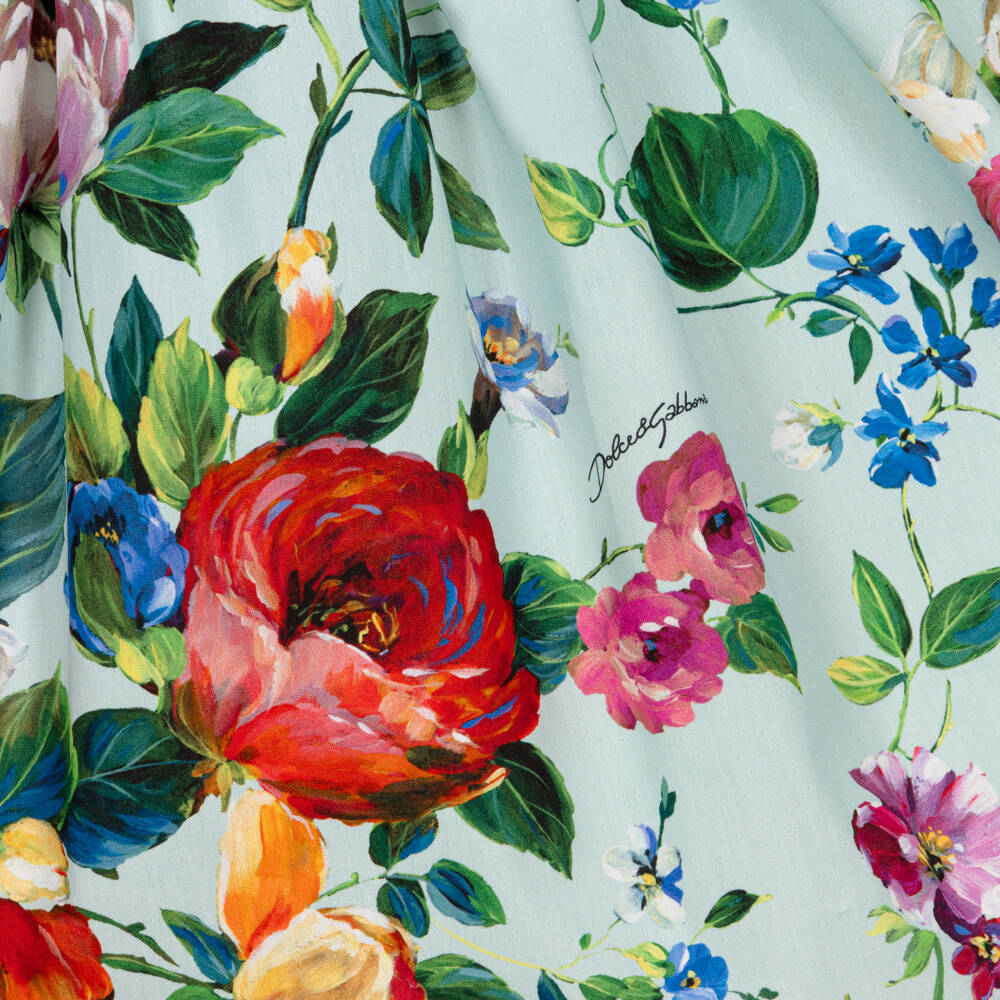 Dolce & Gabbana-Girls Ivory & Green Floral Cotton Dress | Childrensalon Outlet