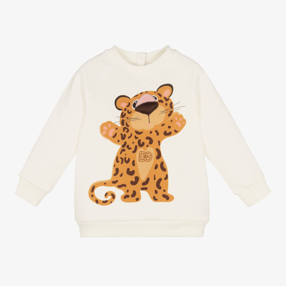 Dolce & Gabbana-Girls Ivory Knit Leopard Top | Childrensalon Outlet