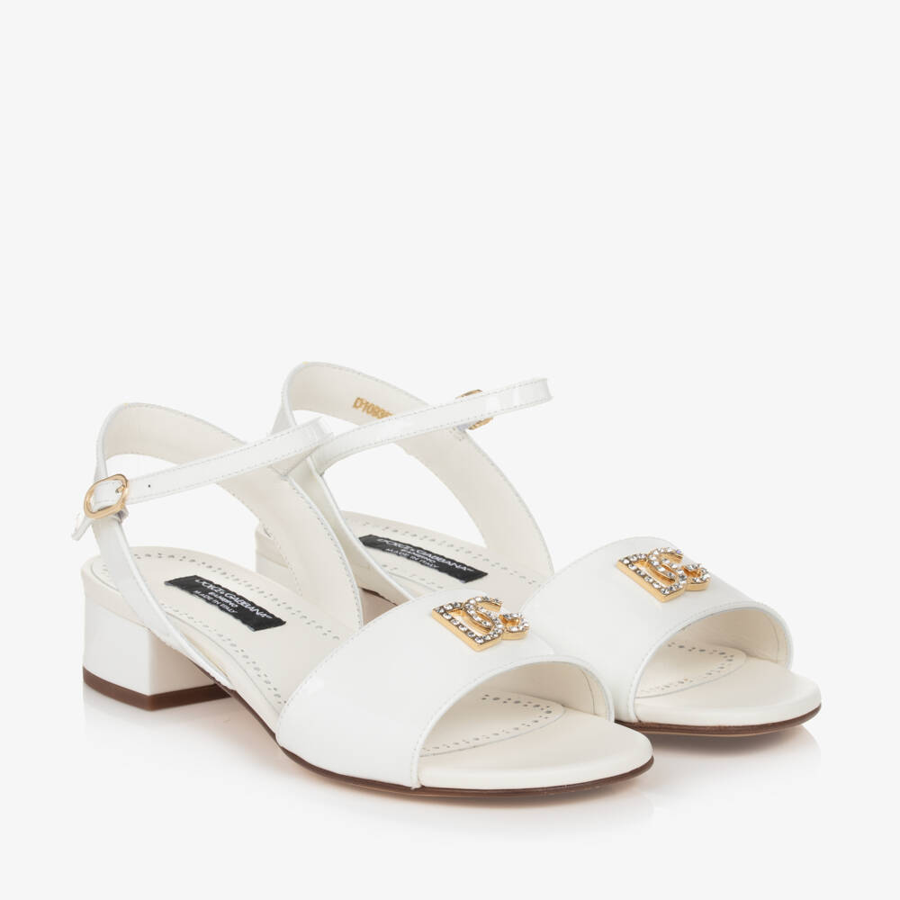 Dolce & Gabbana-Girls Ivory Leather Heeled Sandals | Childrensalon Outlet