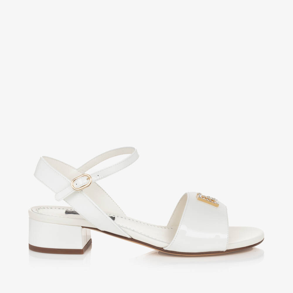 Dolce & Gabbana-Girls Ivory Leather Heeled Sandals | Childrensalon Outlet